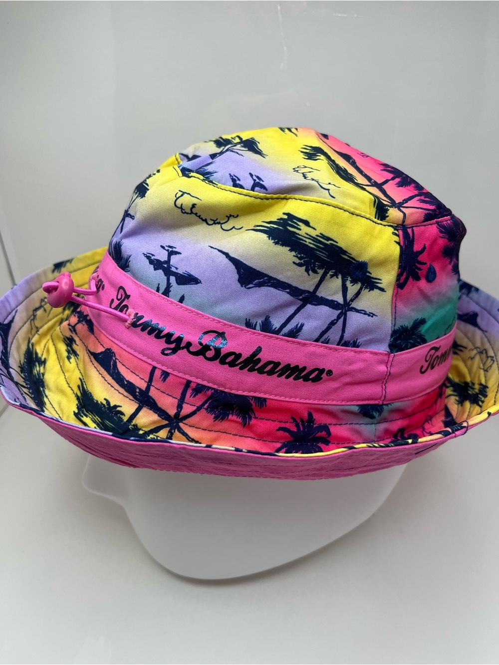 Tommy Bahama Youth Ombre Bucket Hat Tropical Sunset Palm Tree Pink Sz 5-6